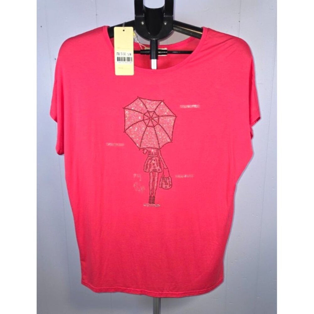 Julia Rhinestone Shirt Pink Small/Medium S/M New With Tags Girl Umbrella